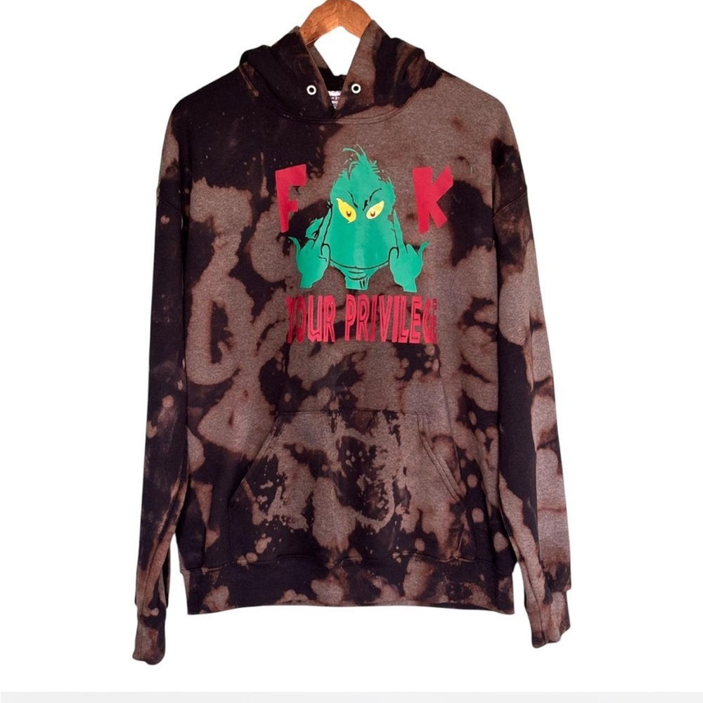 The Grinch F Your Privilege Bleached Hoodie Size Large